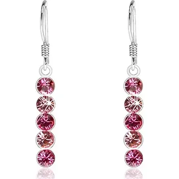 Náušnice Stříbrné visací náušnice 925, kulaté krystaly Swarovski v odstínech růžové
