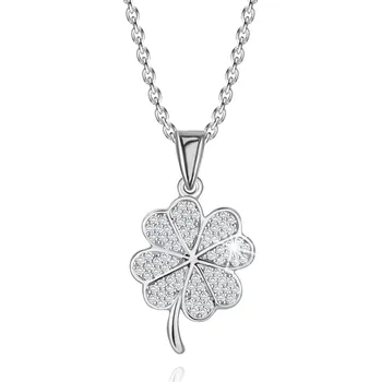 Náhrdelník Stříbrný náhrdelník 925 - čtyřlístek, okvětní lístky ve tvaru srdce, čiré zirkony