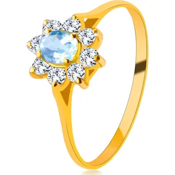 Prsten Prsten ze 14K žlutého zlata - oválný topas, linie okvětních lístků, kulaté zirkony - Velikost: 49