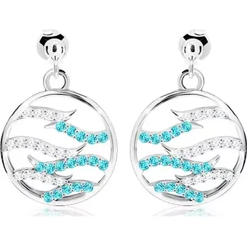 Přívěsek Stříbrný set 925, náušnice a přívěsek, kruh, čiré a modré zirkonové vlnky