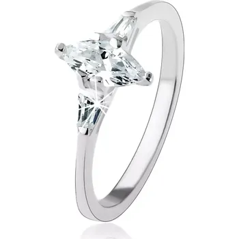 Prsten Zásnubní prsten ze stříbra 925, čirý zrnkovitý zirkon, zářivé lichoběžníky - Velikost: 53