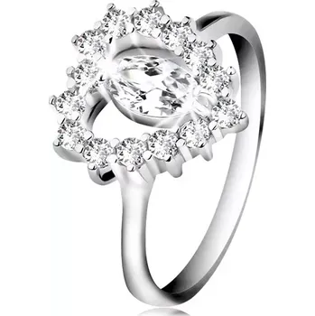 Prsten Stříbrný 925 prsten, broušené zirkonové zrnko, srdcovitý obrys, čiré zirkony - Velikost: 51