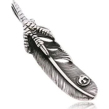 Přívěsek Přívěsek z chirurgické oceli stříbrné barvy, pírko a drápy, černá patina