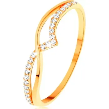 Prsten Prsten ze žlutého 14K zlata - hladká a třpytivá vlnka z čirých zirkonků - Velikost: 55