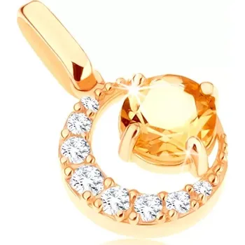 Přívěsek Přívěsek ze žlutého 14K zlata - zirkonový srpek měsíce, kulatý žlutý citrín