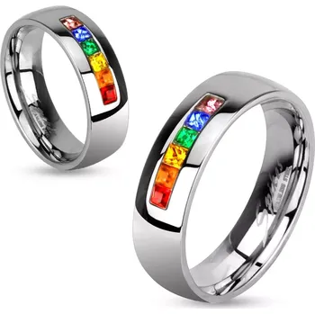 Prsten Ocelový prsten s různobarevnými zirkony - Velikost: 67