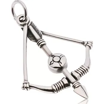 Přívěsek Přívěsek z chirurgické oceli stříbrné barvy, patinovaný luk a šíp