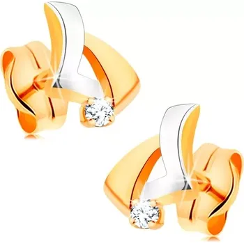 Náušnice Briliantové zlaté náušnice 585 - asymetrický trojúhelník, kulatý čirý diamant