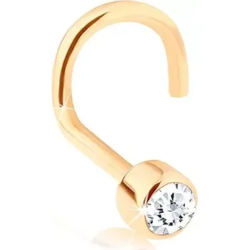 Piercing Piercing do nosu ze žlutého 14K zlata, zahnutý - čirý zirkonek v lesklé objímce