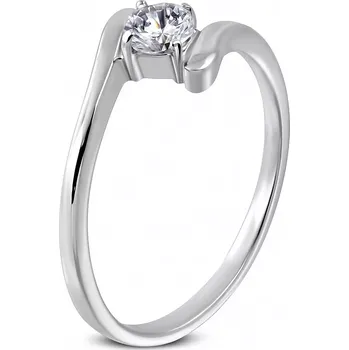 Prsten Snubní prsten - kulatý zirkon uchycený mezi konci prstene - Velikost: 52