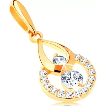 Přívěsek Zlatý přívěsek 585 - obrys kapky a kruhu, zářivé čiré zirkony