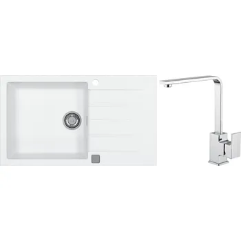 Alveus Set Cadit 40 Granitový dřez s odkapem 860x500 mm + baterie Reno, bílá, SETA22047
