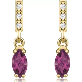 Náušnice Náušnice ze 14K žlutého zlata - proužek s čirými zirkony, fuchsiové zrnko