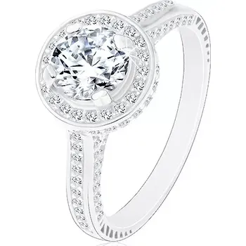 Prsten Stříbrný 925 prsten, zářivý kulatý zirkon čiré barvy ve třpytivém kruhu - Velikost: 51