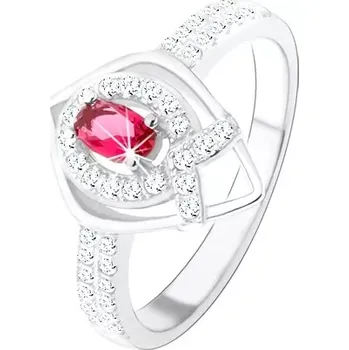 Prsten Stříbrný prsten 925, obrys špičaté slzy, růžový zirkon, linie ve tvaru "V" - Velikost: 52
