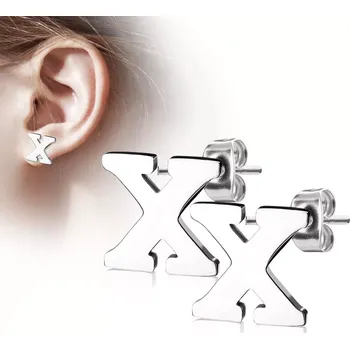 Náušnice Náušnice z chirurgické oceli - velké tiskací písmenko X, stříbrná barva