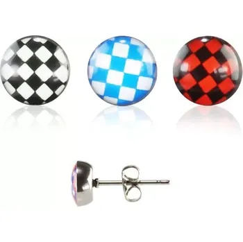 Náušnice Ocelové náušnice - šachovnice, puzetky - Barva: Bílo - Černá