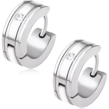 Náušnice Kruhové ocelové náušnice, dva širší zářezy a čirý zirkon