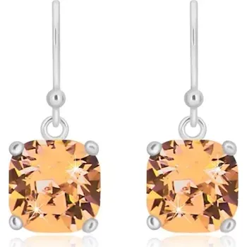 Náušnice Náušnice ze stříbra 925 - zirkonový čtverec medově zlaté barvy, zaoblené hrany