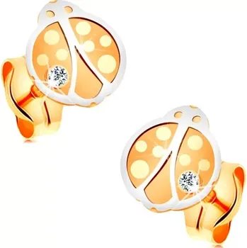 Náušnice Náušnice ze zlata 14K - dvoubarevná beruška s kulatým čirým zirkonkem