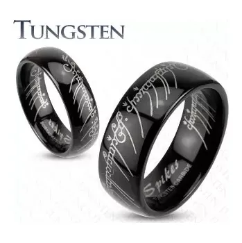 Prsten Prsten z wolframu - hladký černý kroužek, Pán prstenů, 6 mm - Velikost: 64