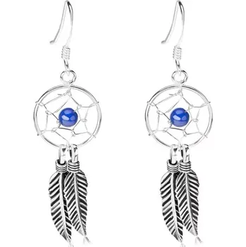 Náušnice Visací náušnice ze stříbra 925, lapač snů s tmavě modrou kuličkou, 12 mm