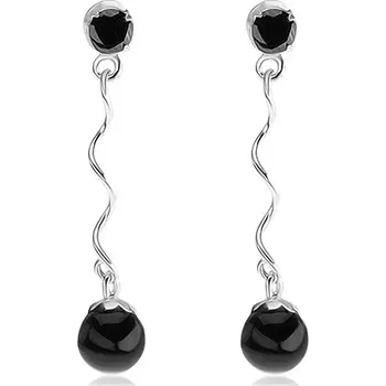 Náušnice Stříbrné 925 náušnice, kulatý černý zirkon, lesklá spirála, černá perla