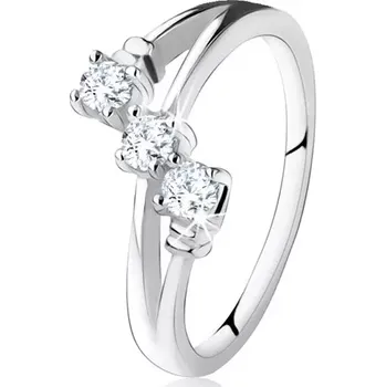 Prsten Zásnubní prsten ze stříbra 925, šikmá linie tří čirých zirkonů - Velikost: 55