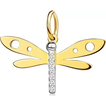 Přívěsek Přívěsek ze 14K kombinovaného zlata - vážka, drobné zirkony, výřezy na křídlech