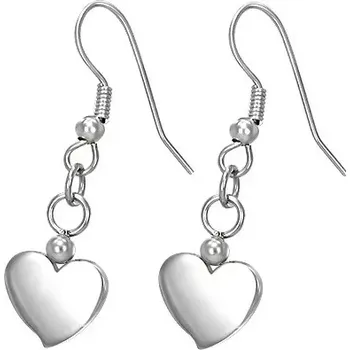 Náušnice Ocelové náušnice, stříbrná barva, lesklá a plochá oboustranná srdíčka