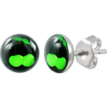 Náušnice Ocelové náušnice - zelené třešničky na černém podkladu