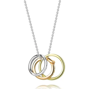 Náhrdelník Náhrdelník ze stříbra 925 - tříbarevná kombinace přívěsků, tenké kroužky, pásek, čiré zirkony