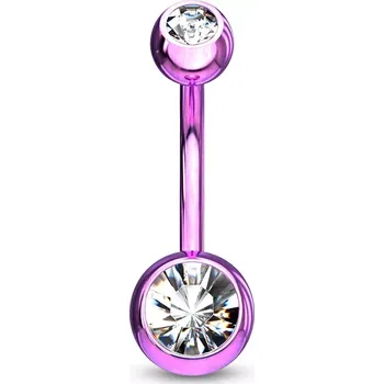 Piercing Ocelový piercing do bříška - kuličky s blýskavými zirkony, různé barvy, délka 10 mm - Barva piercing: Duhová