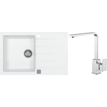 Alveus Set Cadit 20 Granitový dřez s odkapem 790x500 mm + baterie Reno, bílá, SETA20023