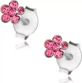 Náušnice Náušnice ze stříbra 925, kvítek z růžových Swarovského krystalků