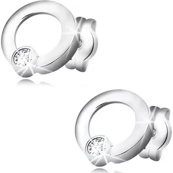 Náušnice Náušnice v bílém zlatě 585 - lesklé kroužky, blýskavý kulatý zirkon, puzetky