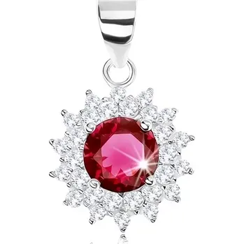 Přívěsek Stříbrný 925 přívěsek, třpytivý květ, kulatý červenofialový zirkon, čiré lupínky