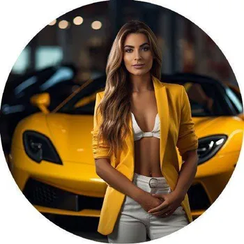 Jedlá dekorace na dort Jedlý papír žena před luxusním autem 19,5cm - PICTURE