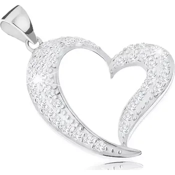 Přívěsek Stříbrný přívěsek 925, asymetrická kontura srdce zdobená čirými zirkony