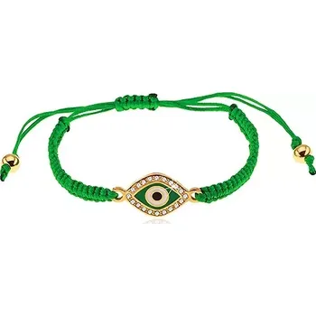 Náramek Pletený náramek tmavě zelené barvy, symbol oka zdobený čirými zirkony