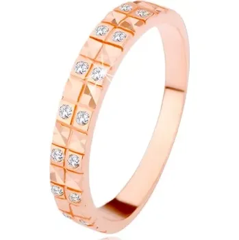 Prsten Stříbrný 925 prsten v měděném odstínu, diamantový řez, čiré zirkony - Velikost: 63