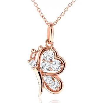 Náhrdelník Stříbrný náhrdelník 925, motýlek měděné barvy s čirými zirkony