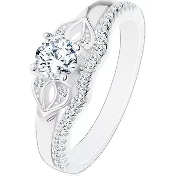 Prsten Blýskavý prsten ze stříbra 925, čirá mašlička ze zirkonů a třpytivá linie - Velikost: 51