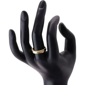 Prsten Prstýnek ze žlutého 14K zlata - zirkony čiré barvy v trojúhelníkovém zářezu, drobné tečky - Velikost: 54