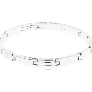 Náramek Náramek z chirurgické oceli, podlouhlé lesklé články, vyryté obdélníky