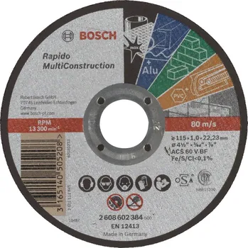 Řezný kotouč BOSCH Dělicí kotouč rovný Rapido Multi Construction ACS 60 V BF, 115 mm, 1,0 mm 2608602384 free_store_pickup