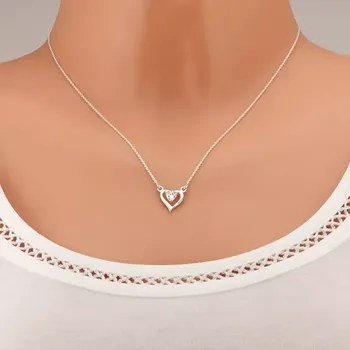 Náhrdelník Šperky Eshop Stříbrný náhrdelník 925, obrys asymetrického srdce, zirkonové srdíčko Stříbrná