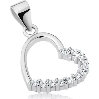 Přívěsek Stříbrný přívěsek 925, obrys souměrného srdíčka se zirkonovou polovinou