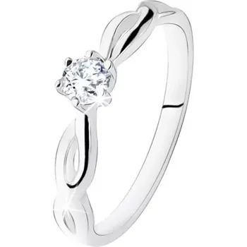 Prsten Stříbrný prsten 925, zásnubní, čirý kamínek, spirálovitá ramena - Velikost: 51