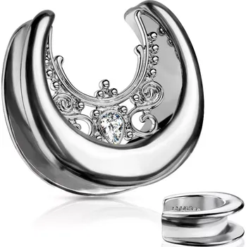 Piercing Ocelový plug do ucha ve stříbrné barvě - zirkonová slzička, ornamenty - Tloušťka : 25 mm